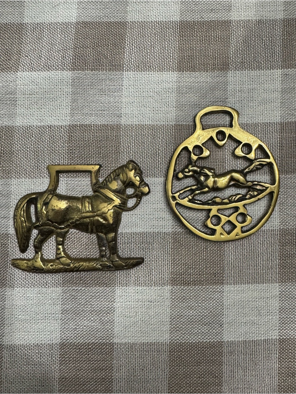 Brass Horse and Equestrian Medallion Decorative Accents - Gold Finish